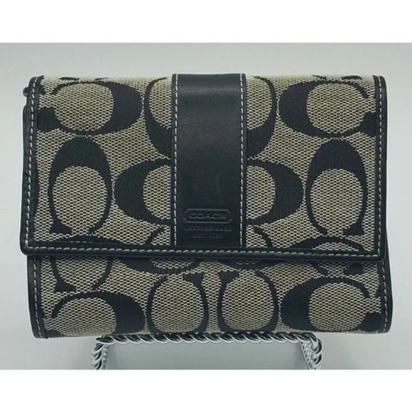 Coach Trifold Fabric Wallet Black with Signature 'C' - Picture 1 of 6